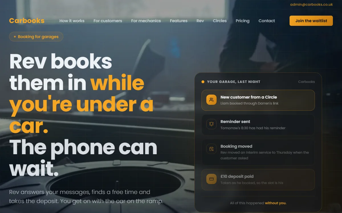 Carbooks — Garages, MOT & servicing — homepage hero