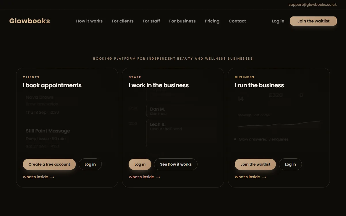 Glowbooks — Hair & beauty — homepage hero